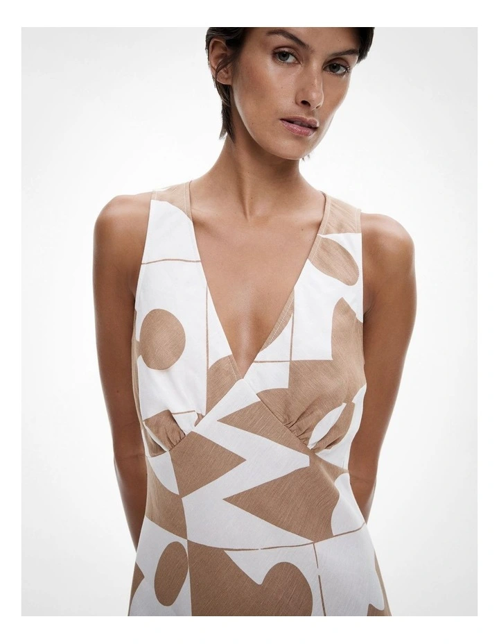 Bias V Neck Dress in Geo Tile Caramel image 3