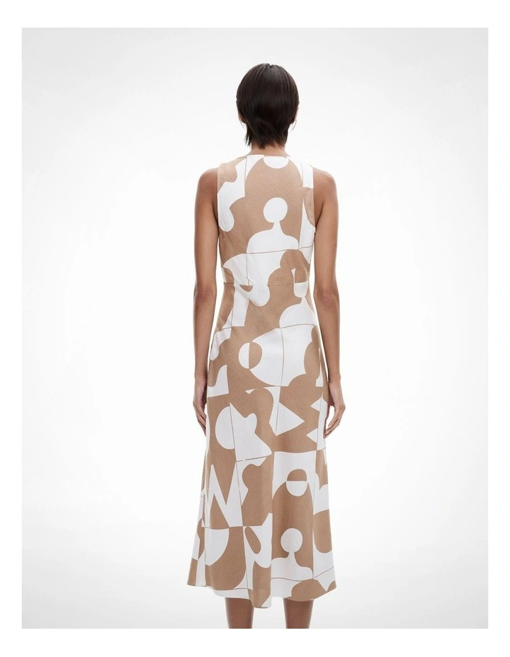 Bias V Neck Dress in Geo Tile Caramel image 4