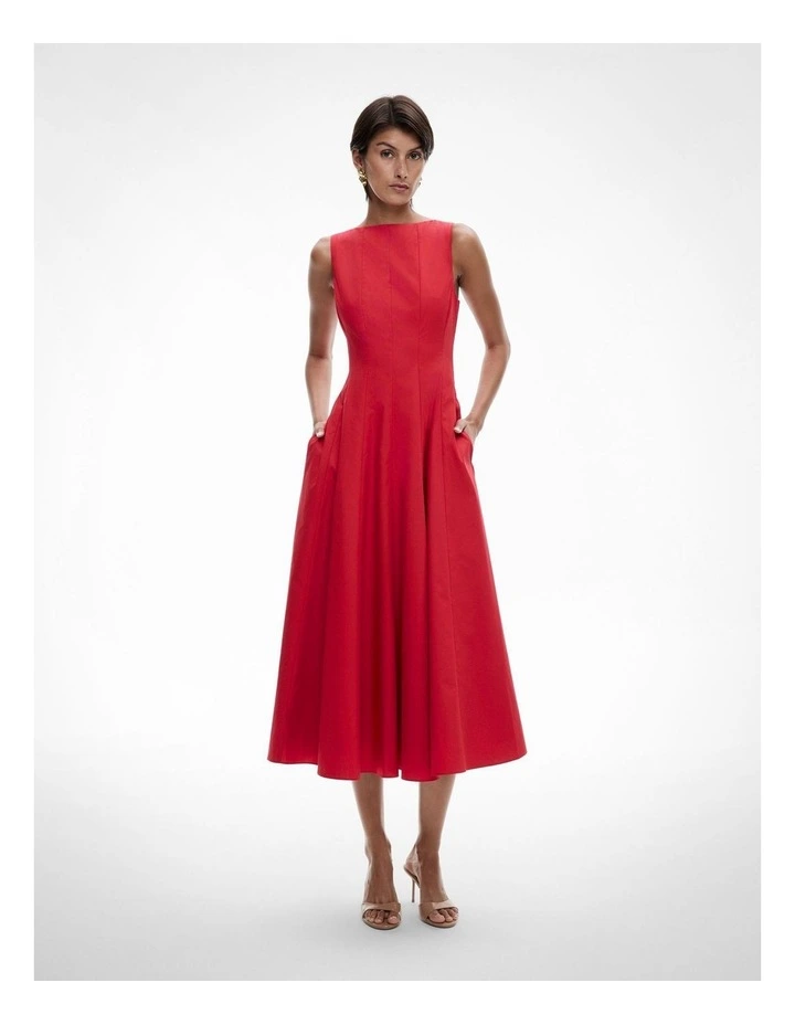 Panelled Midi Dress in Flame Red image 1