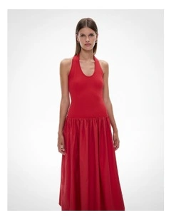 Scoop Spliced Dress in Flame Red