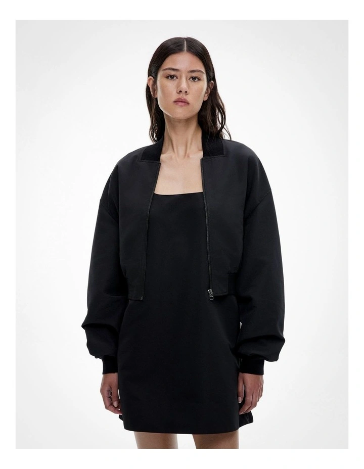 Cropped Bomber Jacket in Black image 3