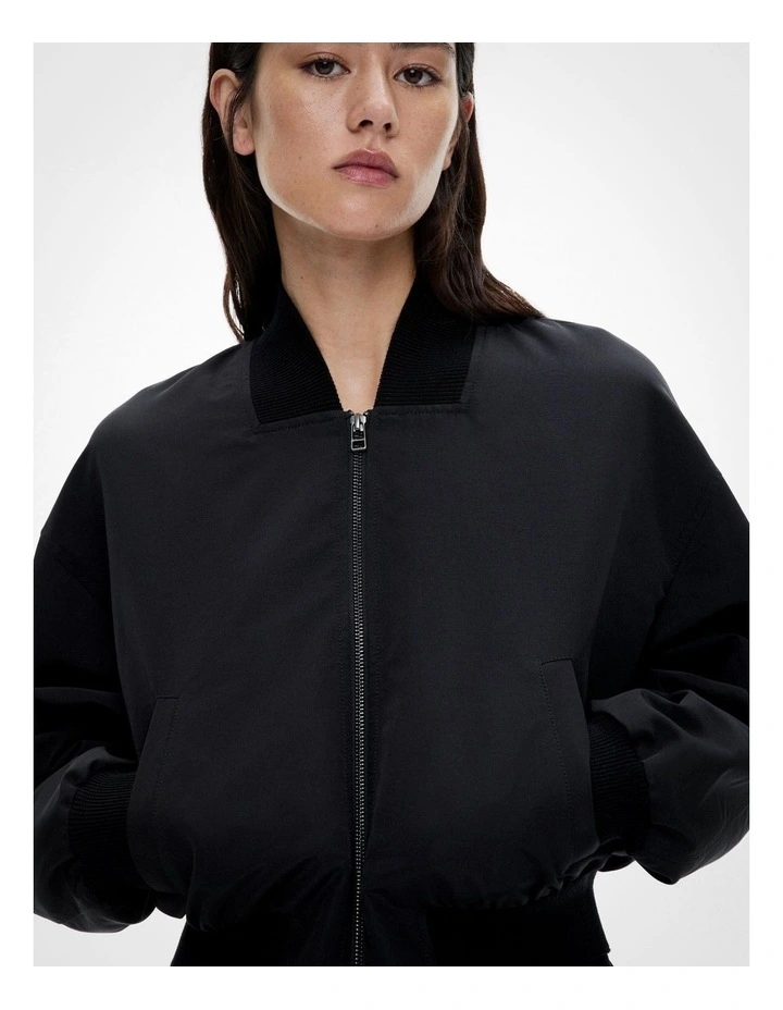Cropped Bomber Jacket in Black image 4
