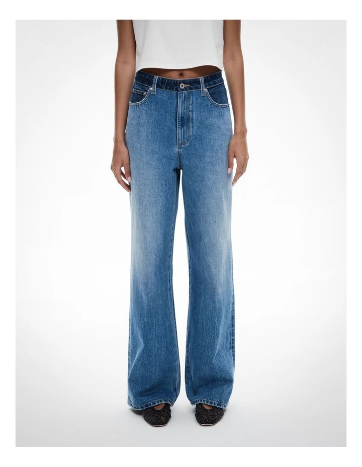 Contrast Waistband Jean in Light Indigo image 1