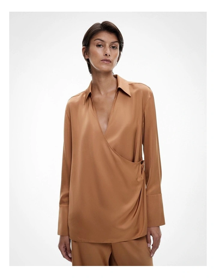 Drape Wrap Shirt in Caramel image 1