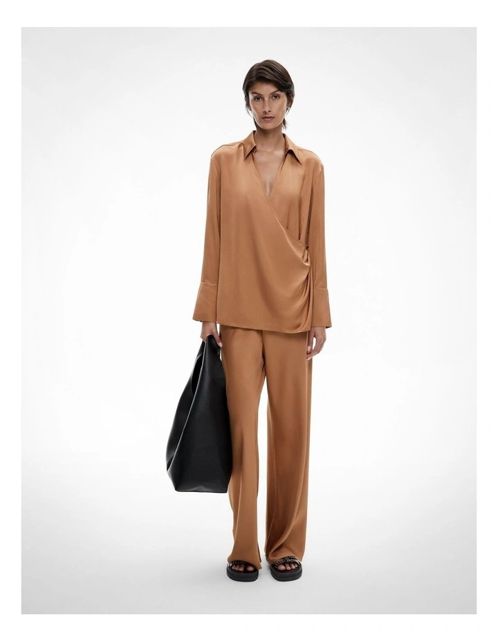 Drape Wrap Shirt in Caramel image 2