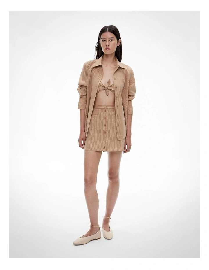 Button Up Mini Skirt in Praline Stripe image 3