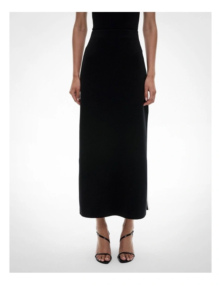Knit Split Detail Skirt in Black image 1