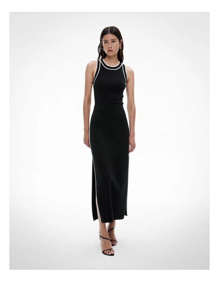 Knit Split Detail Skirt in Black image 2