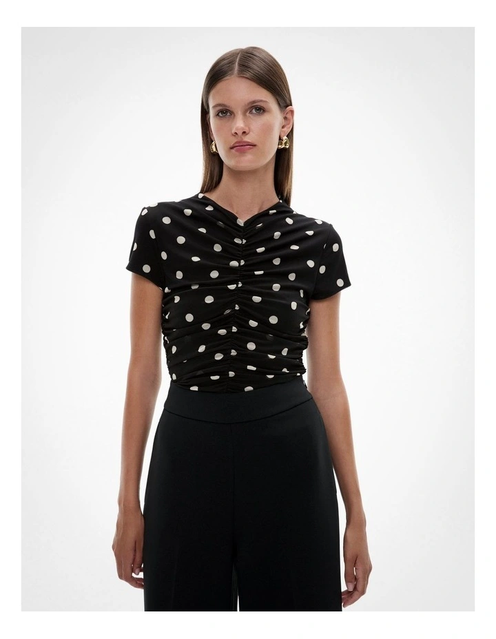 Ruched Mesh Tee in Multi Spot image 1
