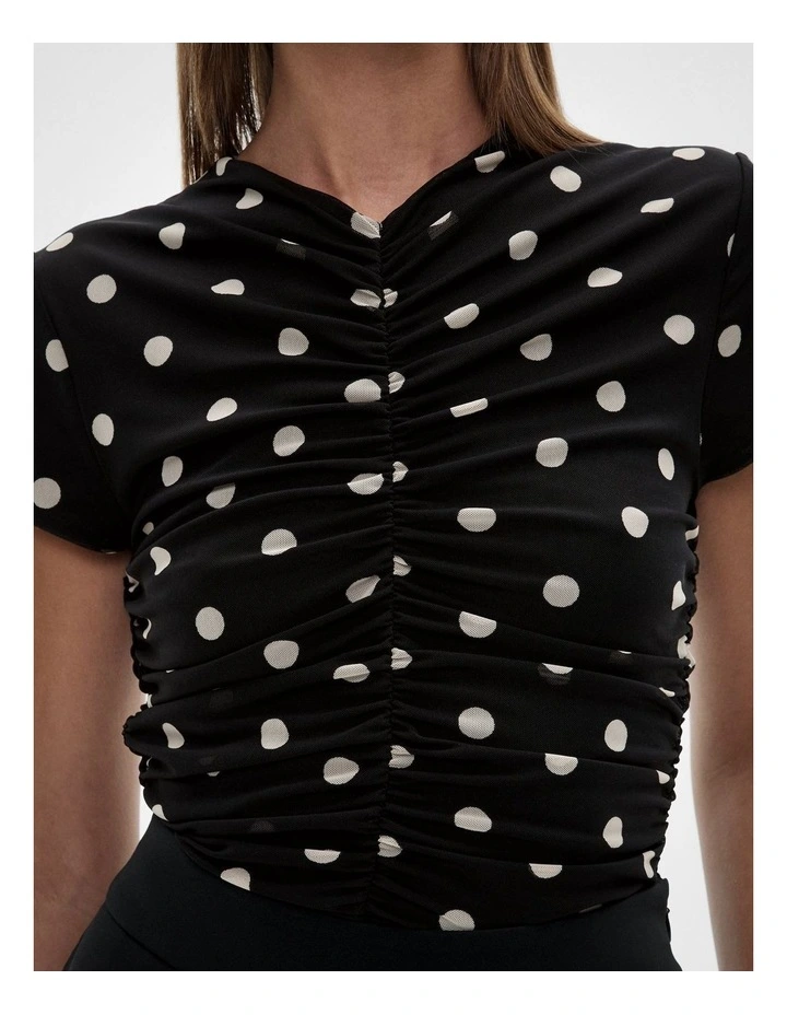 Ruched Mesh Tee in Multi Spot image 3