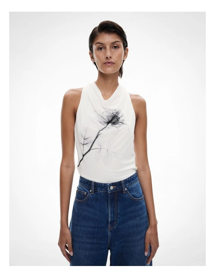 Mesh Drape Neck Top in White image 1