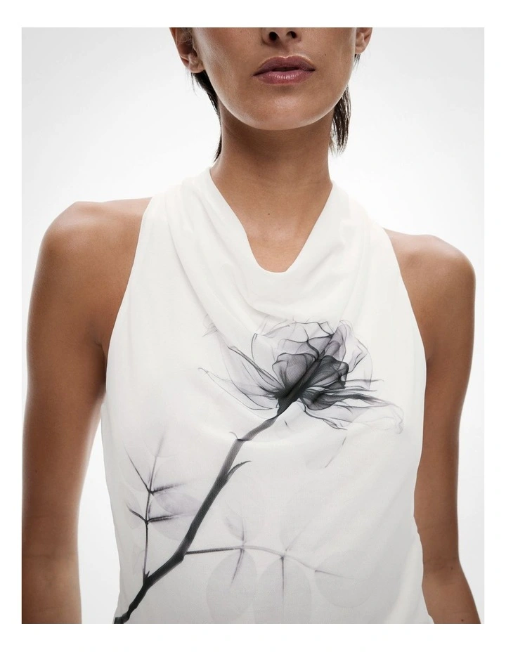 Mesh Drape Neck Top in White image 2