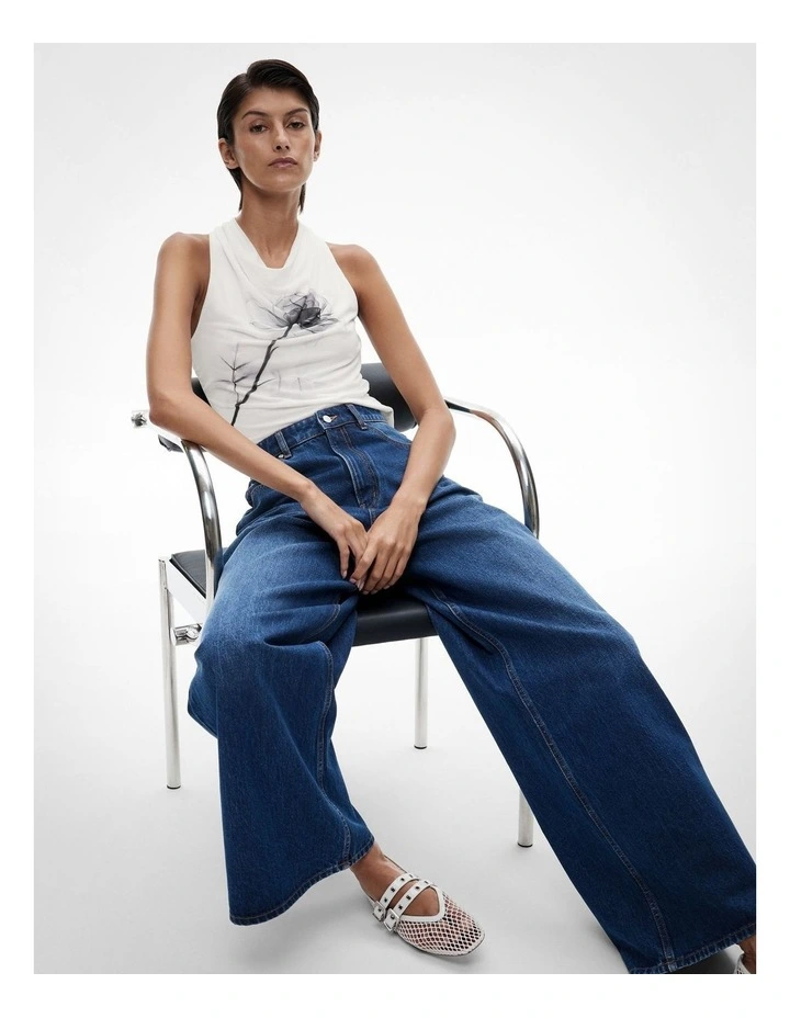 Mesh Drape Neck Top in White image 3