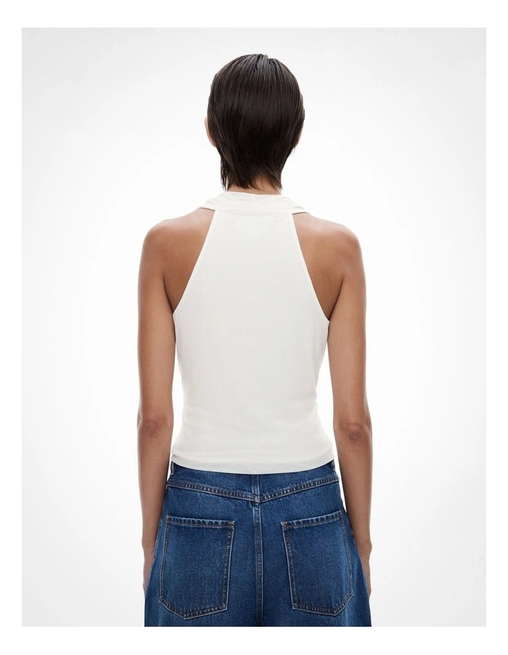 Mesh Drape Neck Top in White image 4