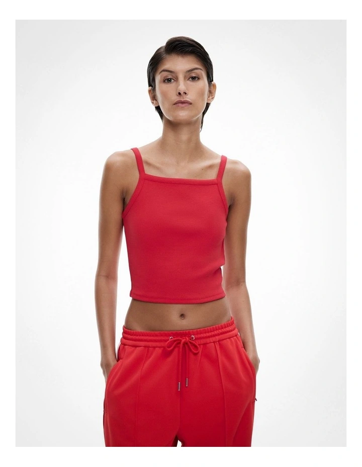 Rib Square Neck Tank in Flame Red image 1