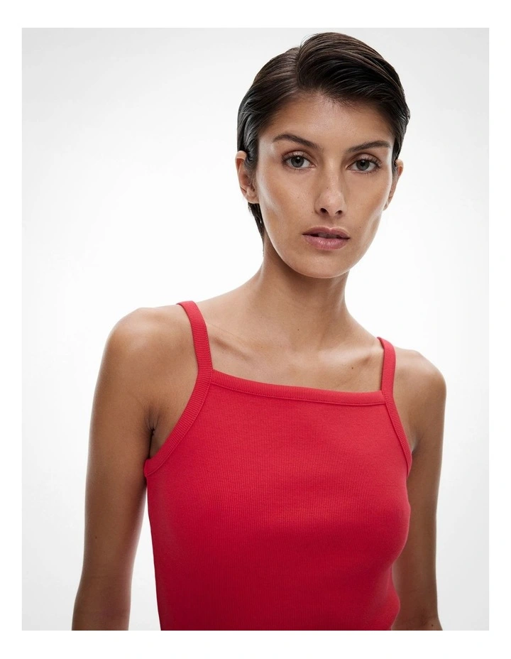 Rib Square Neck Tank in Flame Red image 3
