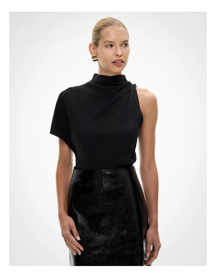 Asymmetric Drape Top in Black image 1