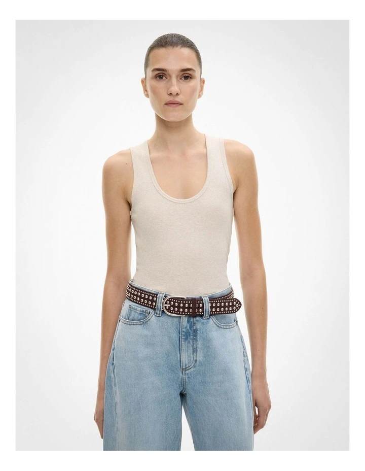 Scoop Rib Tank in Oat Marle image 1