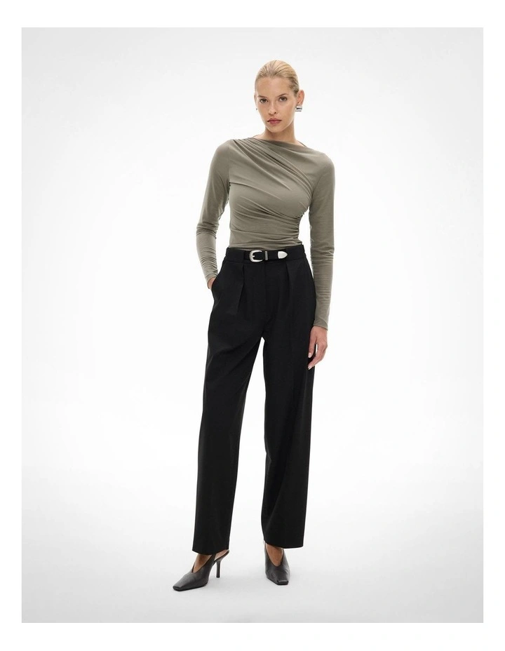 Mesh Drape Long Sleeve Top in Khaki image 2