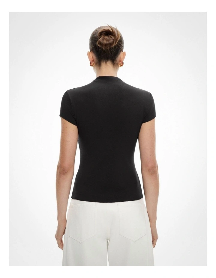 Hi Neck Cap Sleeve Tee in Black image 2