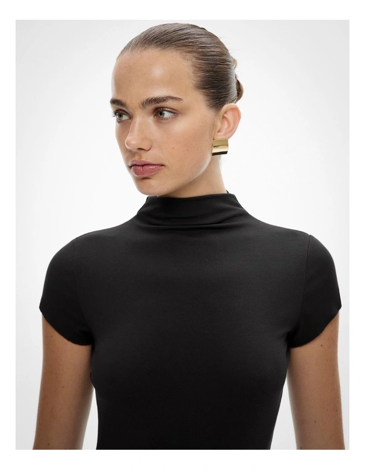 Hi Neck Cap Sleeve Tee in Black image 3