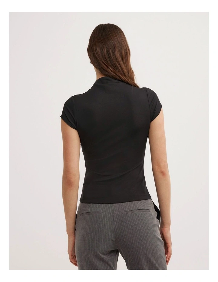 Hi Neck Cap Sleeve Tee in Black image 4