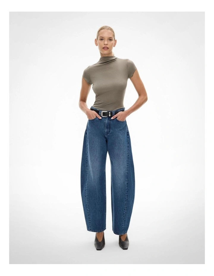 Hi Neck Cap Sleeve Tee in Khaki image 2