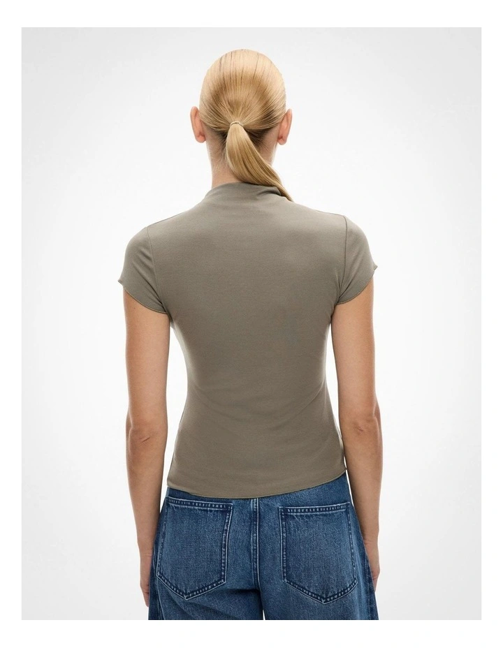 Hi Neck Cap Sleeve Tee in Khaki image 4