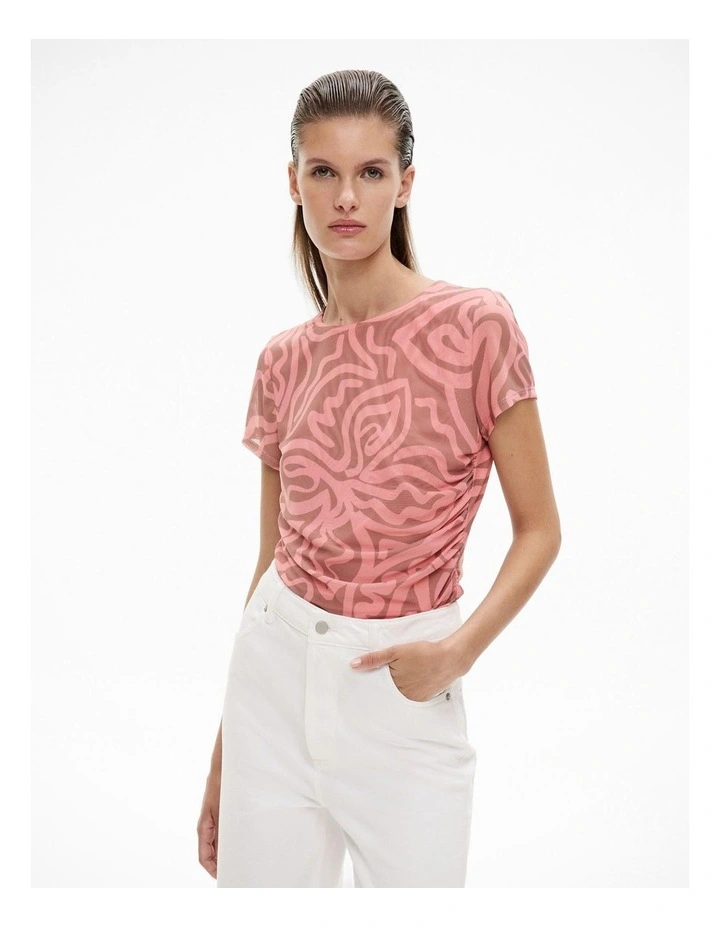 Mesh Gather Top in Rosewood Print image 1
