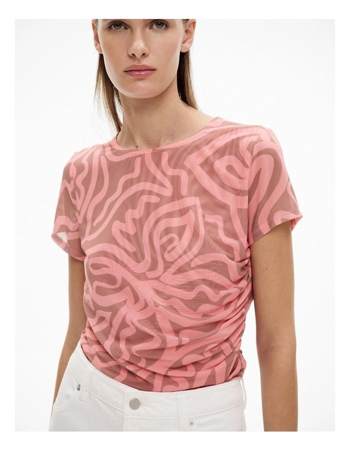 Mesh Gather Top in Rosewood Print image 3