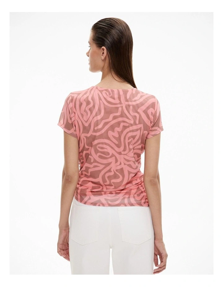 Mesh Gather Top in Rosewood Print image 4