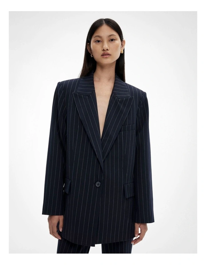 Stitch Detail Blazer in Navy Pinstripe image 1