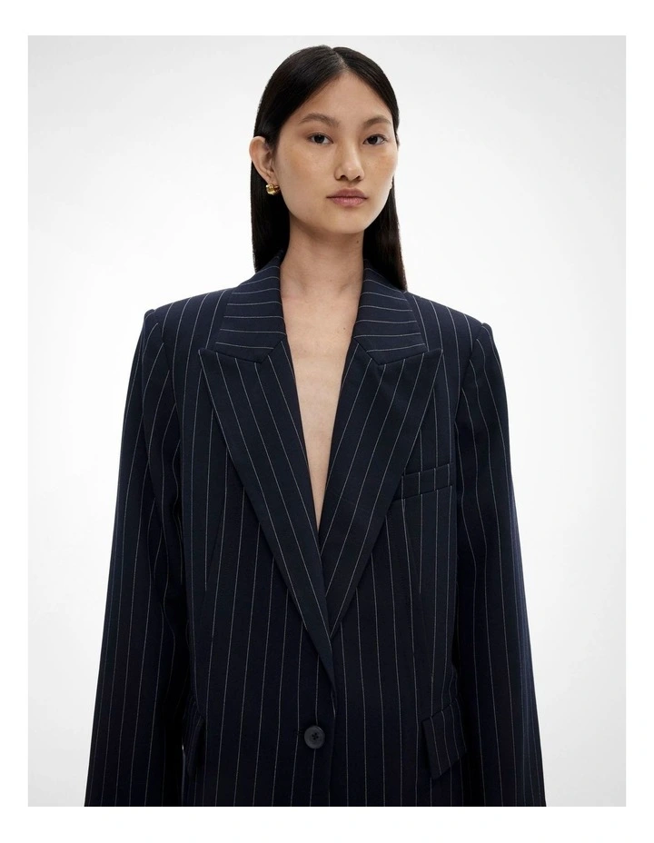 Stitch Detail Blazer in Navy Pinstripe image 3