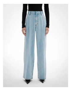 Pleated Denim Pant in Vintage Wash Denim