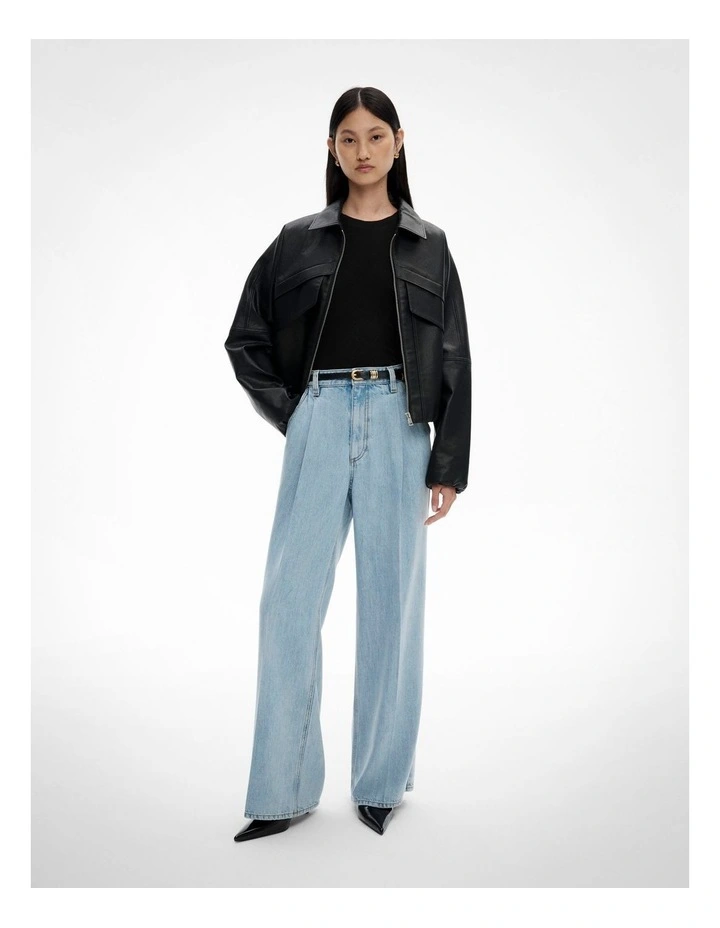 Pleated Denim Pant in Vintage Wash Denim image 2