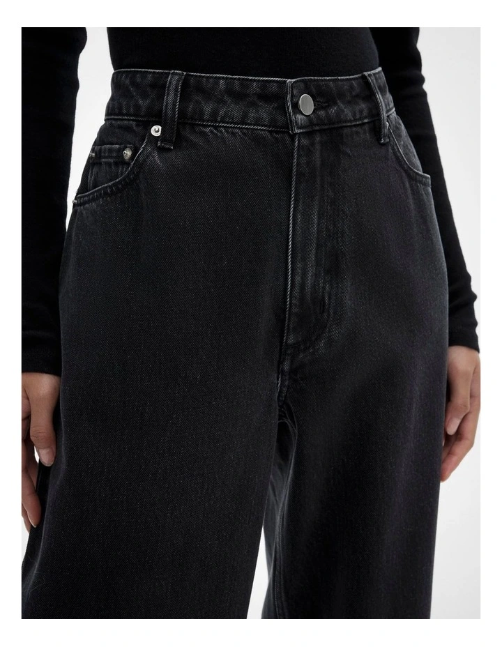 Hi Rise Crop Jeans in Washed Black image 3