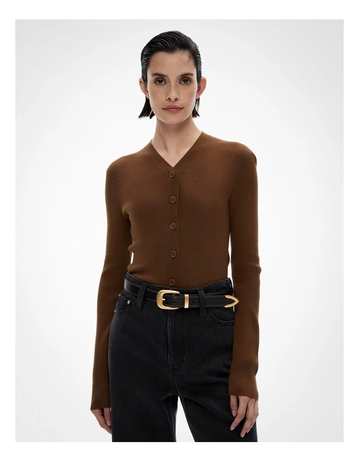 Hi V Neck Knit Cardigan in Walnut image 1