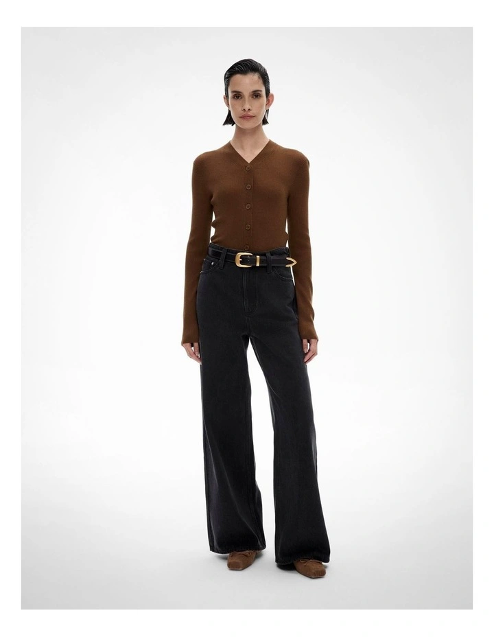 Hi V Neck Knit Cardigan in Walnut image 2