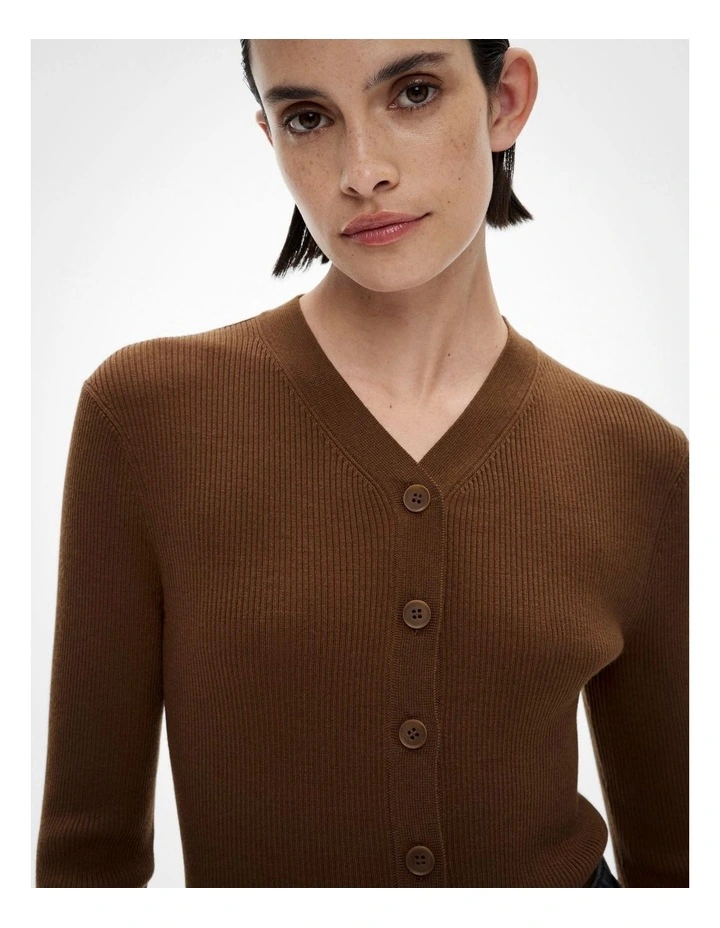 Hi V Neck Knit Cardigan in Walnut image 3