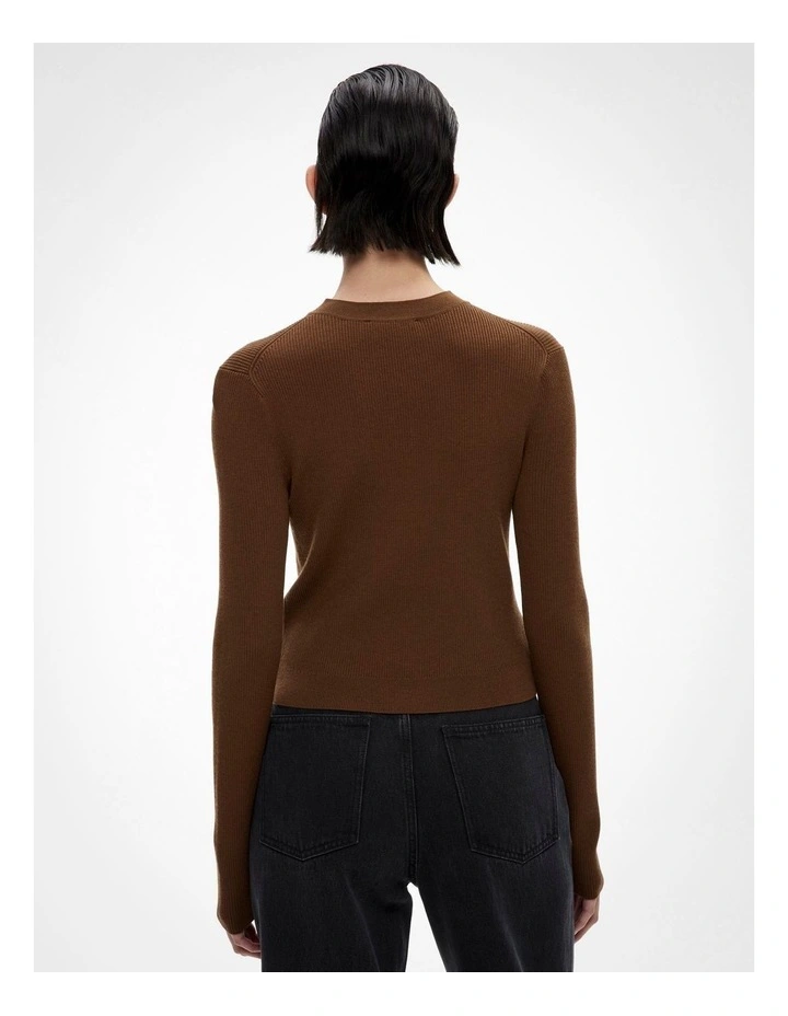 Hi V Neck Knit Cardigan in Walnut image 4