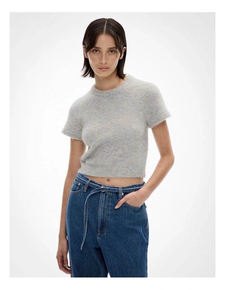 Fluffy Knit Tee in Light Grey Marle image 1