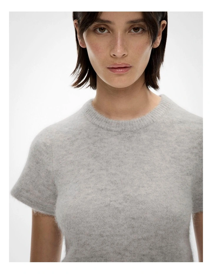 Fluffy Knit Tee in Light Grey Marle image 3