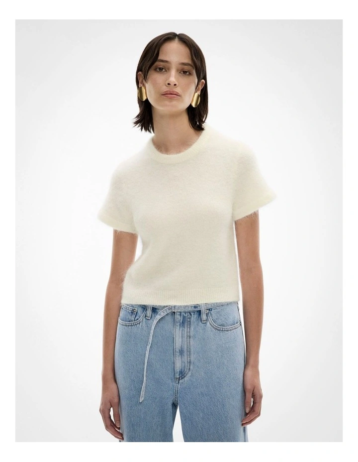 Fluffy Knit Tee in Chalk image 1