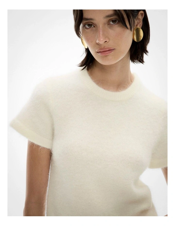 Fluffy Knit Tee in Chalk image 3