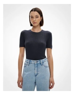 Crew Rib Knit Tee in Ink