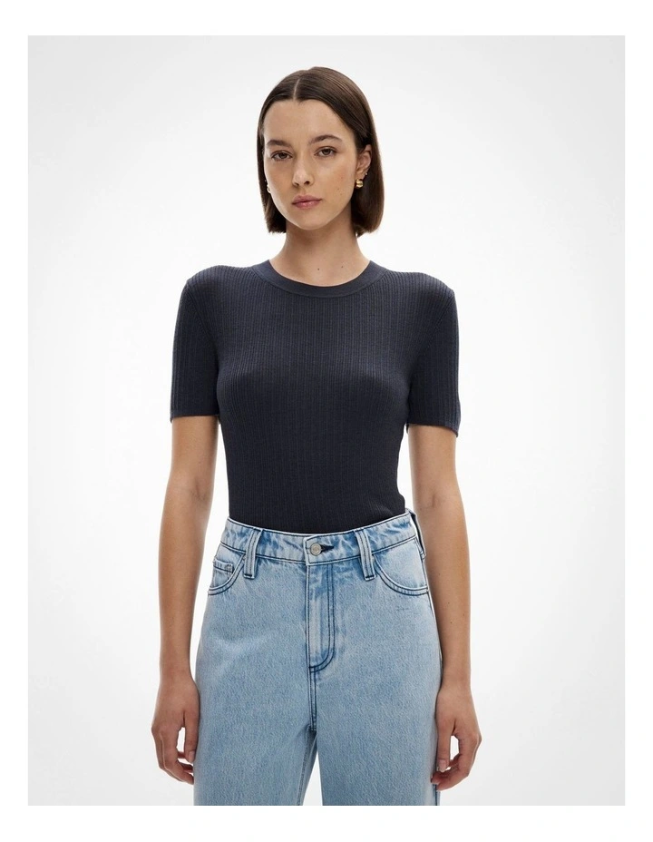 Crew Rib Knit Tee in Ink image 1