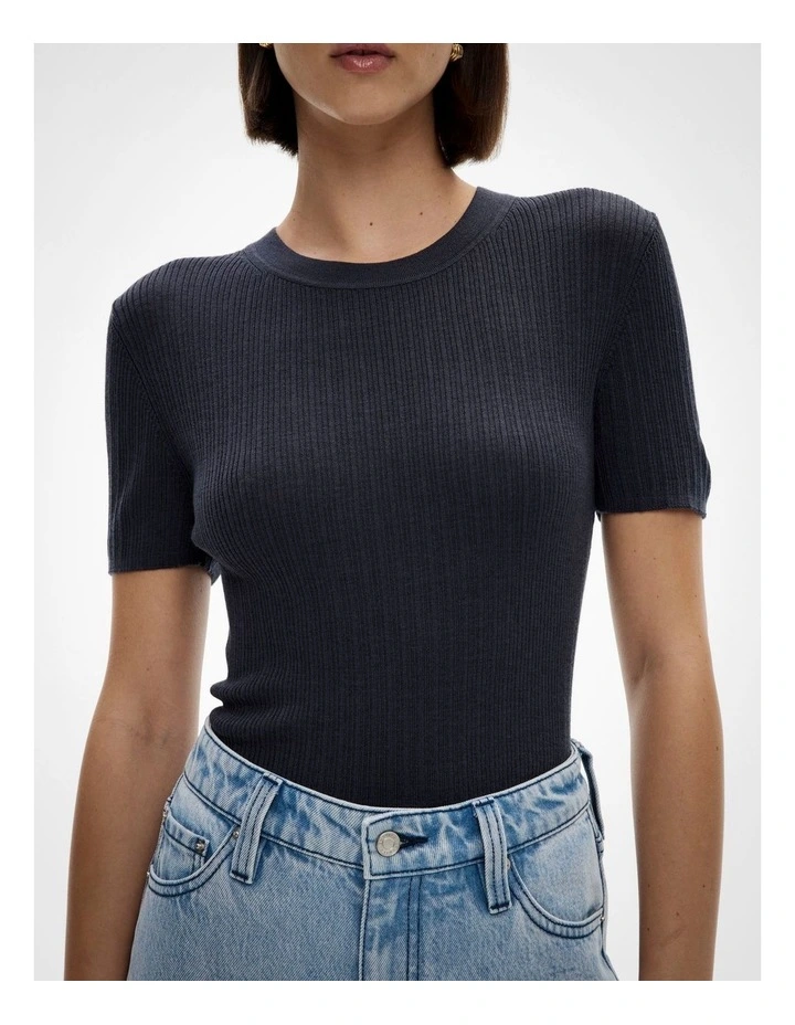 Crew Rib Knit Tee in Ink image 3
