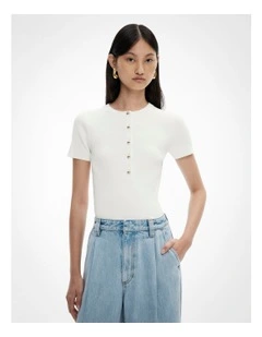 Knit Henley Tee in Fresh White