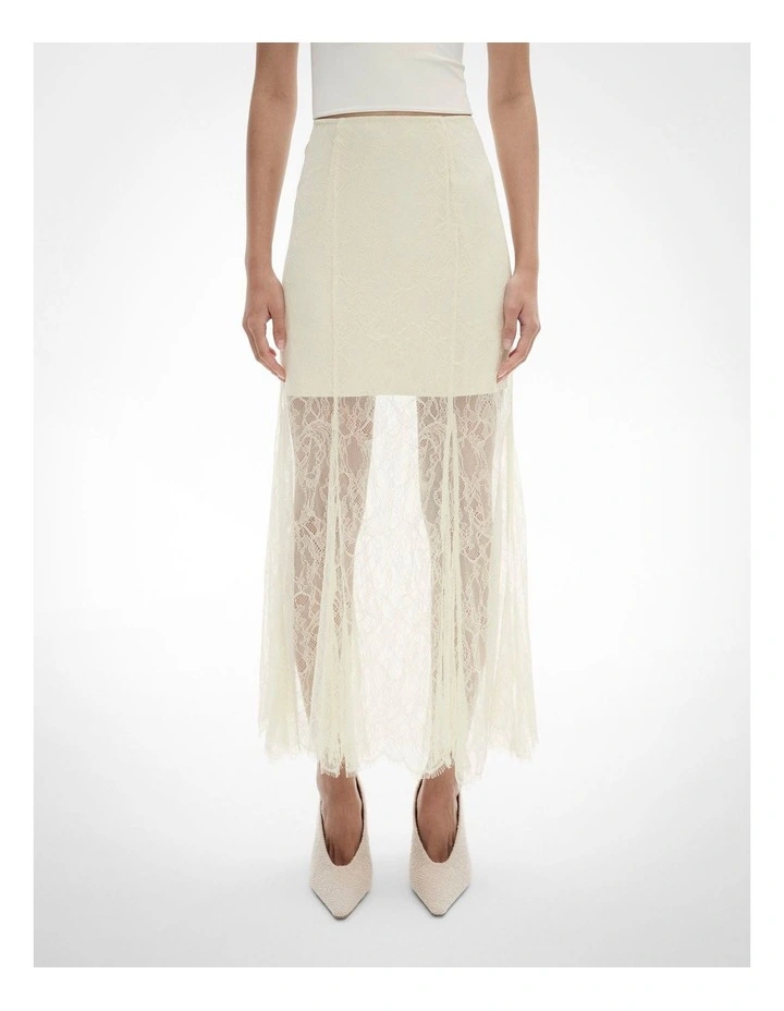 Lace Panel Maxi Skirt in Chalk image 1