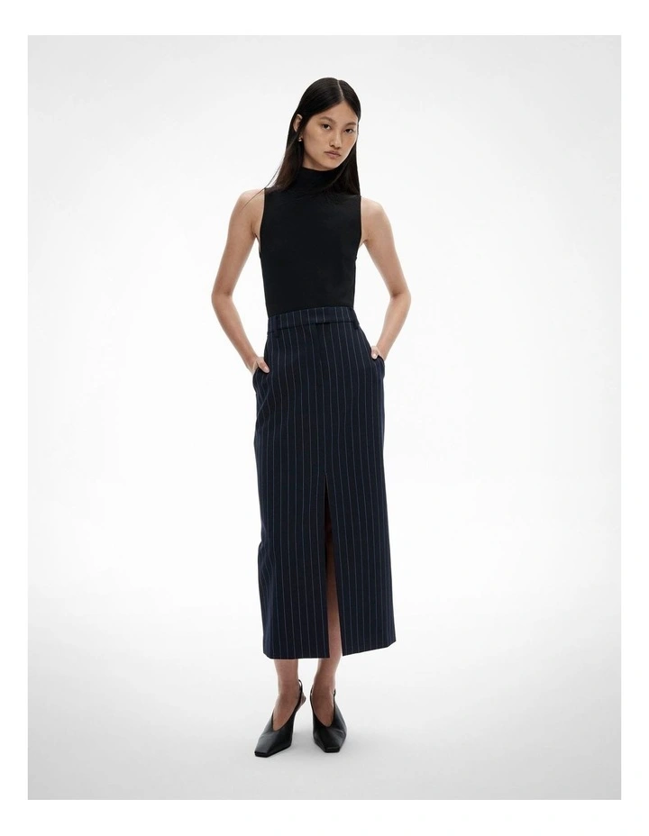 Tailored Midi Skirt in Navy Pinstripe image 2